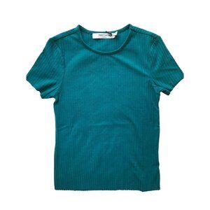 NWT Juicy Couture Teal Blue Ribbed T-Shirt, Fitted Baby Tee - XS